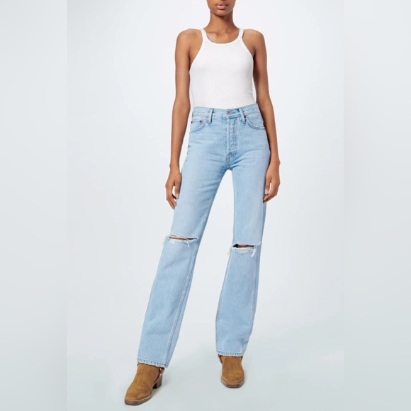 Re/Done 90s high rise loose jeans in bleach destroy size 23 - Picture 2 of 15